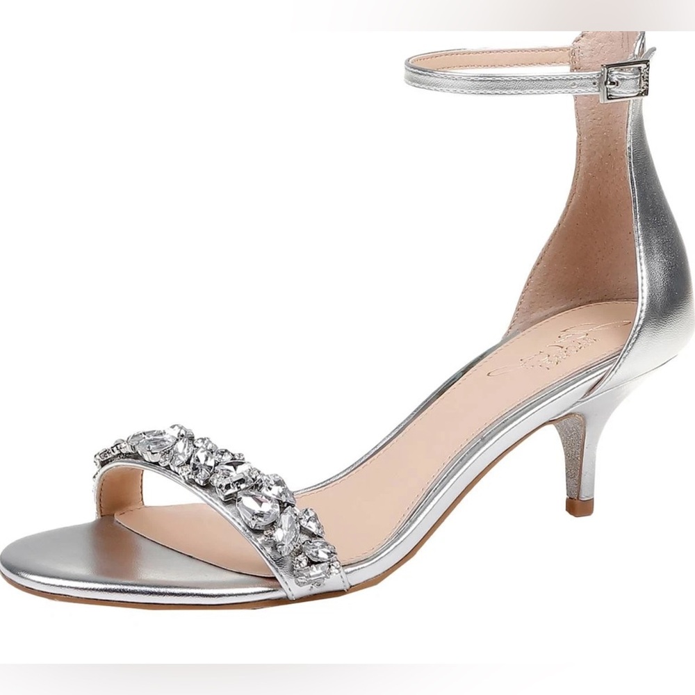 Jewel Badgley Mischka Women’s Dash Silver Heel Sandals Size 6 - Picture 1 of 16